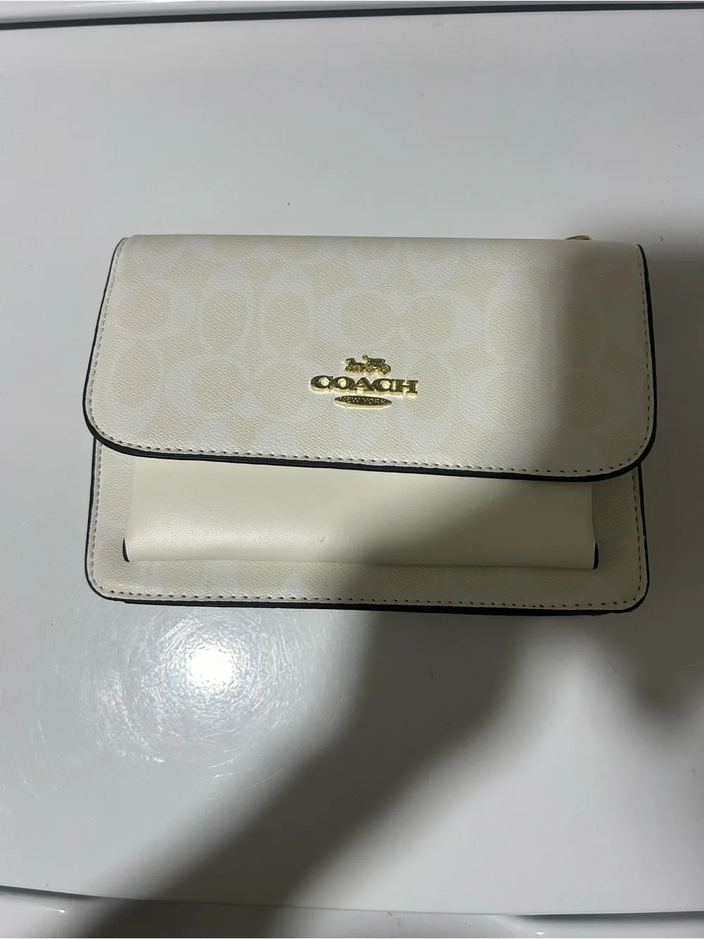 Coach Cream Signature Leather Crossbody Bag with Gold Hardware